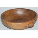 Robert Mouseman Thompson (1876-1955), an oak circular fruit bowl, probably pre war, adzed exterior