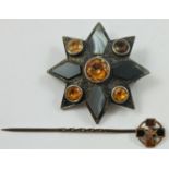 A Victorian Scottish rose gold and agate stickpin, together with a Victorian Scottish silver