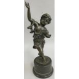 After E. Plat, a bronze sculpture of a dancing child, raised on a marble base, 40 cm.