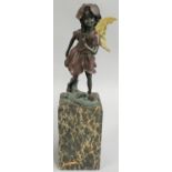 After Milo, a cold painted bronze of a fairy, raised on a marble base, 30 cm.
