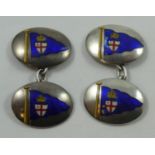 Of Royal London Yacht Club interest; a pair of sterling silver and enamel cufflinks,20 x 13 mm,