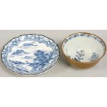 A Chinese 'Nanking Cargo' blue and white porcelain bowl, c.1750, decorated with a pagoda in a