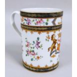 A 19th century Sampson Armorial mug, with polychrome enamels of floral sprigs, rouge de fer spear-