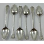 A George III silver set of six teaspoons by Samuel Wintle, London 1783, with bright cut engraved