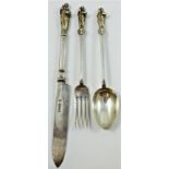 A Victorian silver three piece christening set, by Martin & Hall, Sheffield 1881, with cast gilt
