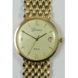 Geneve, a 9ct gold quartz gentleman's date wristwatch, the champagne dial with Roman and baton