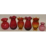 Six Victorian Cranberry glass vases, tallest height 23cm (6).