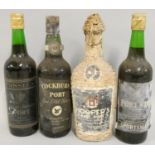 Hooper Rare Port, in a rattan case, Fonseca Vintage Character Port, Coburns Fine Old Tawney Port,