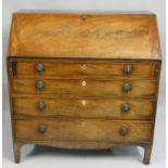 A 19th century mahogany fall front bureau, opening to reveal a fitted interior, over four