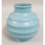 A Wedgwood globular vase, designed by Keith Murray, in blue, printed 'KM Wedgwood of Etruria &