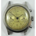 Agir Watch, a stainless steel manual wind chronograph wristwatch, circa 1950's, the off white dial