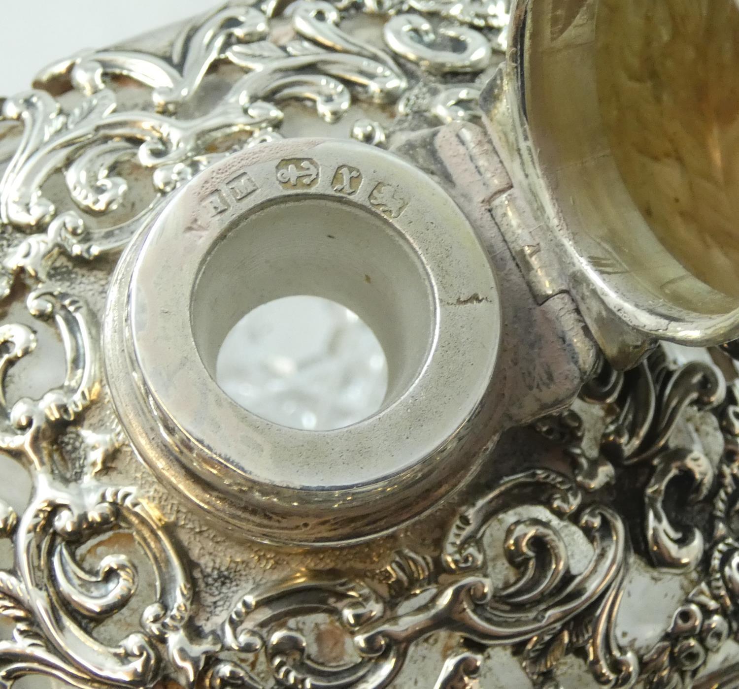 A Victorian cut glass and silver mounted scent bottle, Birmingham 1897, the hinged cover to a - Image 2 of 2