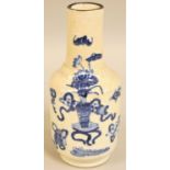 A Chinese crackle finish blue and white vase, with vase of flowers decoration, four character mark
