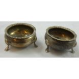 An Edwardian silver pair of cauldron salts, by Nathan & Hayes, Chester 1907 with gadrooned borders