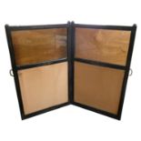 A Victorian ebonised two fold screen, with gilt highlights, glazed upper section, fabric lower, each