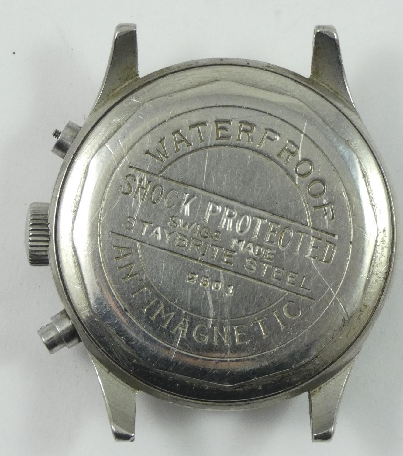 Agir Watch, a stainless steel manual wind chronograph wristwatch, circa 1950's, the off white dial - Image 2 of 7