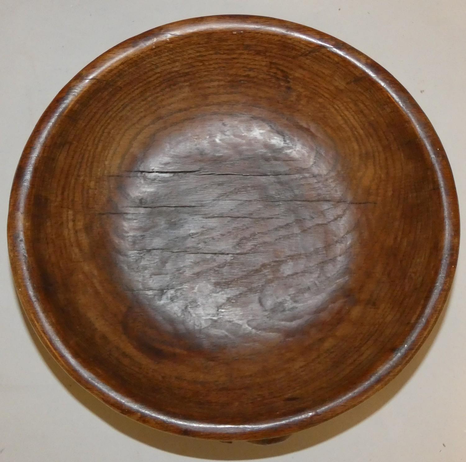 Robert Mouseman Thompson (1876-1955), an oak circular fruit bowl, probably pre war, adzed exterior - Image 2 of 7