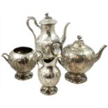 A Victorian silver four piece tea and coffee service, by William Ker Reid, London 1853, of