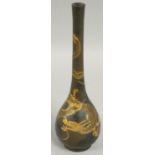 A Japanese Meiji period bronze vase, of baluster form with applied gilt lacquer dragon, height 30