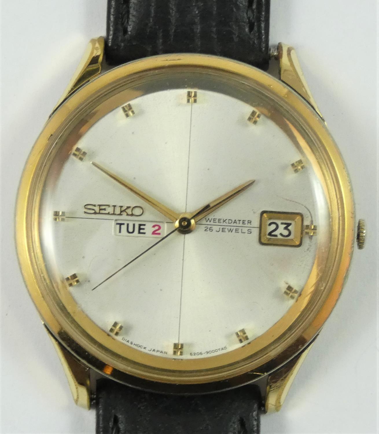 Seiko, Sea Lion gilt metal gentleman's automatic wristwatch, circa 1966, the silvered dial with date