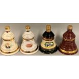 Bells Whisky Decanters, commemorating christmas 1990, 1999, 2000,2003 (4)