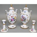 A pair of Caverswall bone china lidded urns, with floral decoration, 26 cm, together with a matching