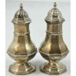 A Victorian pair of server pepper pots, by E.K.R., untraced, London 1882, of octagonal baluster
