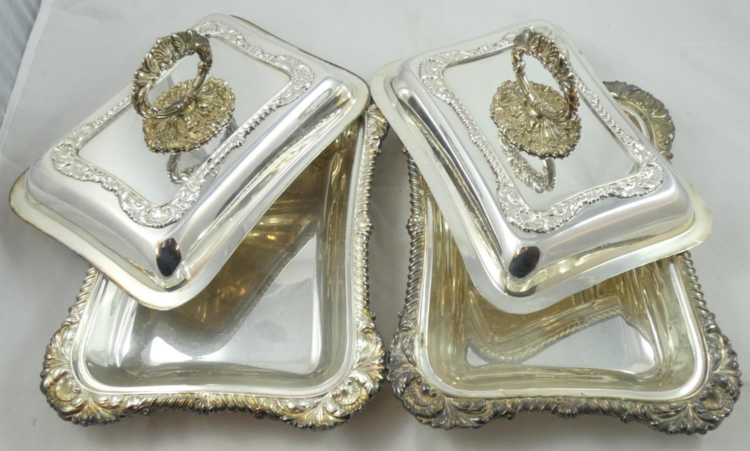 A pair of electroplated entree dishes, of rectangular form, with shell and gadrooned borders, - Image 2 of 2