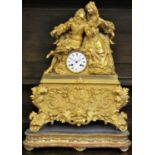 Richond, Paris, a 19th century French ormolu mantel clock, the white enamel dial with Roman