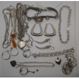 A silver mounted agate pendant and earrings suite, and other jewellery.