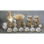 A Japanese coffee service together with a large vase marked A11, also two matching ginger jars and