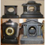 Three Edwardian black slate mantel clock cases, with a similar black slate clock (4).
