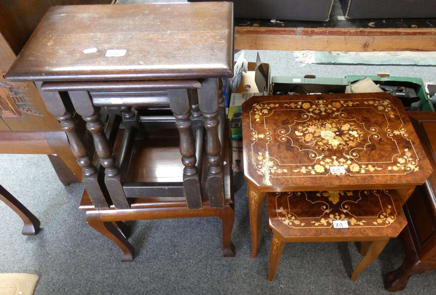 A mid 20th century bureau with carved Oriental scenes, together with a matching magazine rack, - Image 2 of 4