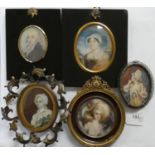 A collection of five portrait miniatures, one being a print (5).