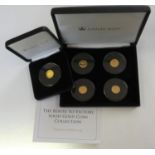 Five 9ct gold proof coins, from the Route to Victory Collection, weight 5 gm, cased.