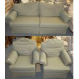 A modern feather filled three-piece suite comprising of a three seater sofa, length 210cm and two