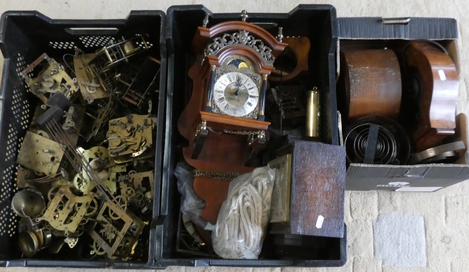 A quantity of clock related parts, mantel clocks and a wall clock (3).