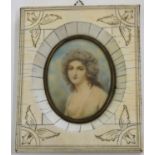 A portrait miniature of an 18th century lady, signed Lepoy, overall 14.5 x 12 cm.