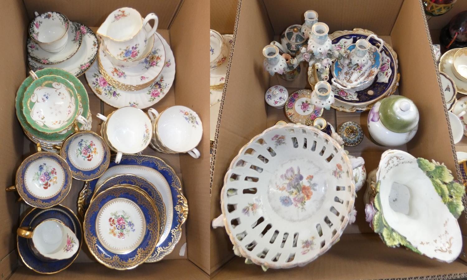 A Royal Worcester part tea service, together with a pair of Coalport vases, Spode trinket boxes