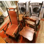 An American beech rocking chair, with upholstered seat and back, a metamorphic library chair and two