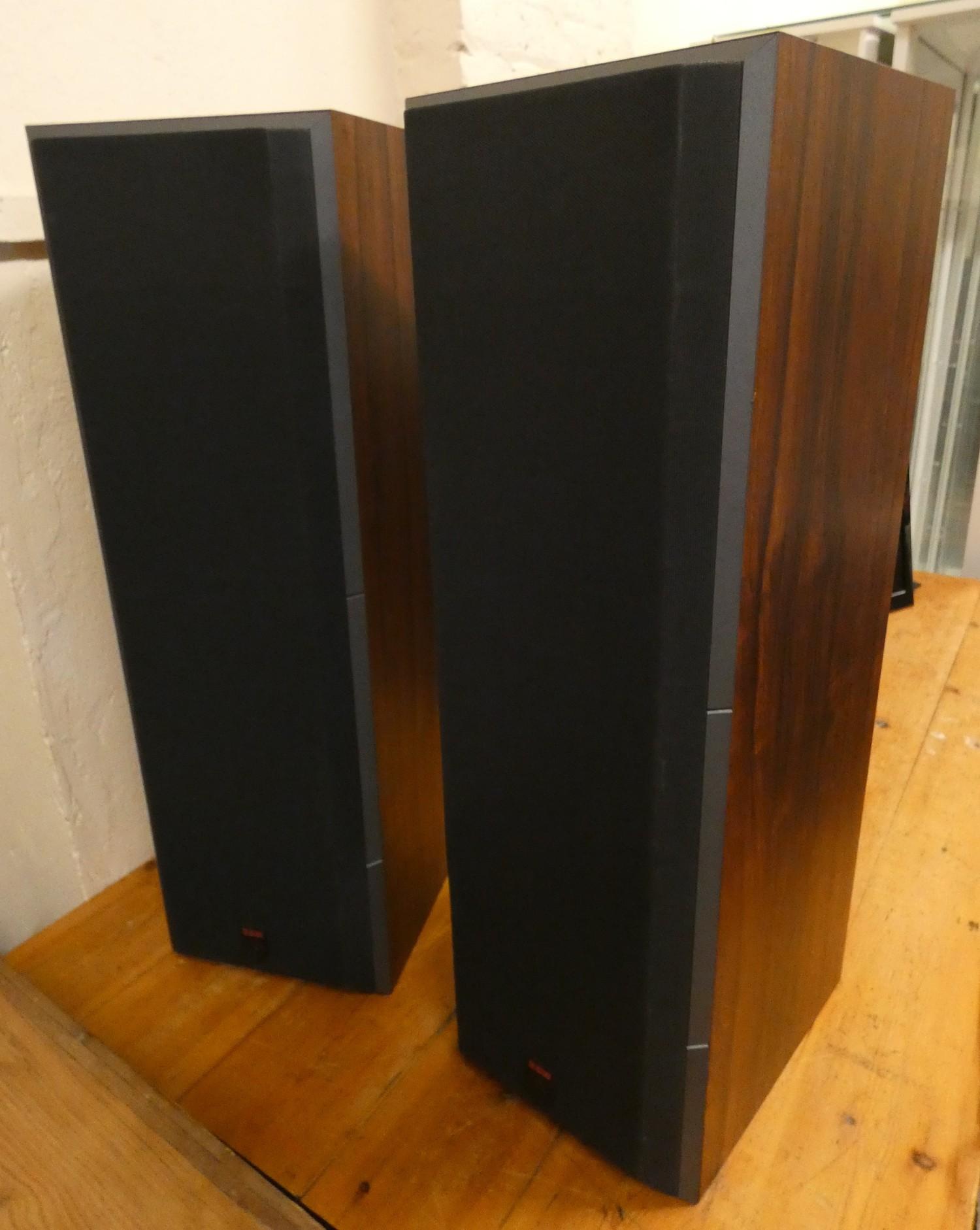 A pair of Bower and Wilkins DM620 floor mounted speakers, serial number 017819.