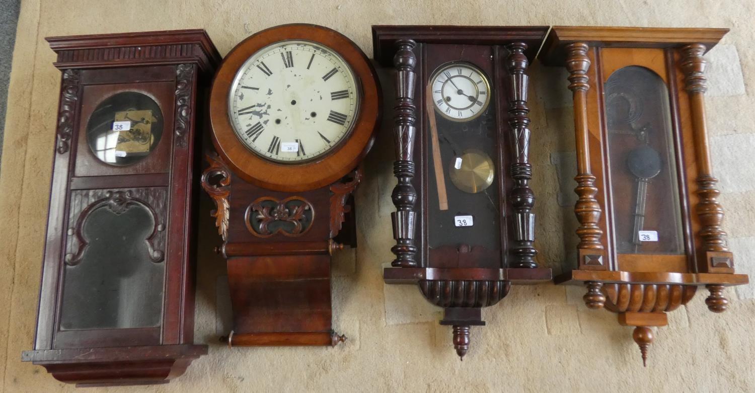 Four wall clocks for spares or repair (4).