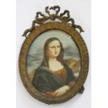 A portrait of the Mona Lisa, in reverse, signed Pellegrini, mounted in a gilt frame, overall 12 x