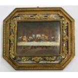 A miniature of the Last Supper, mounted in a gilt frame, overall size 12.5 x 14 cm.