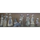 A collection of ten ceramic Nao and Lladro figurines, tallest 26cm (10).