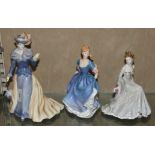 A group of three ceramic lady figurines, to include Royal Worcester 'Elizabeth' and 'Silver Wedding