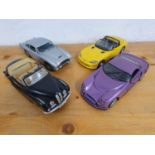 Die cast, scale 1:18, Aston Martin DB5 "James Bond", Dodge Viper, BMW 502, TVR Speed 12, cased (4)