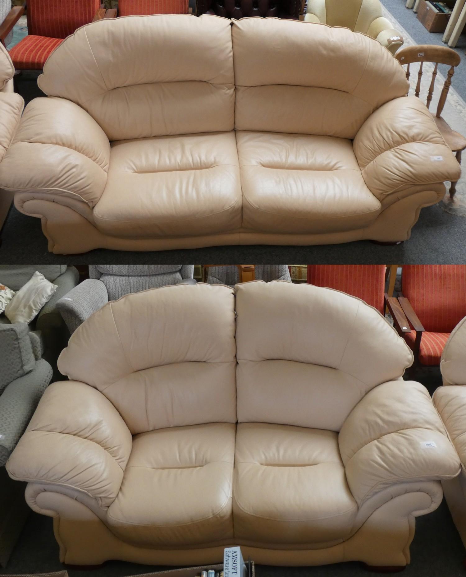 A matching three plus two seater leather sofas, length 212cm and 180cm (2).