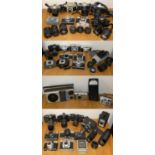 A collection of cameras, lenses and accessories, to include Pentax MZ-30, Zenit II, Cosina PM-1