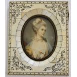 A portrait miniature of an 18th century lady, signed Cosway, overall size 14 x 11.5 cm.